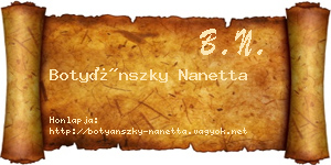 Botyánszky Nanetta névjegykártya